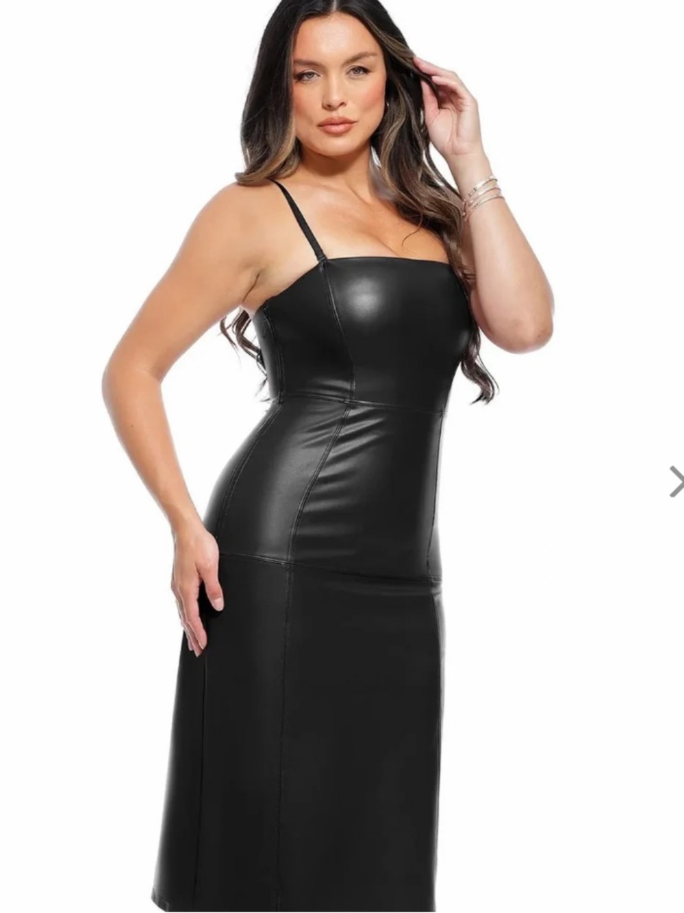 Strapless Faux Leather Bodycon Dress - Black